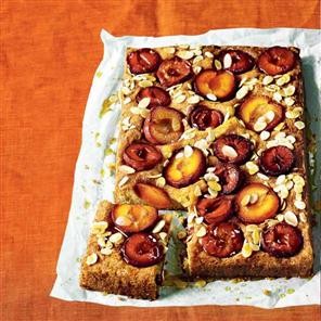 Sticky plum & custard cake