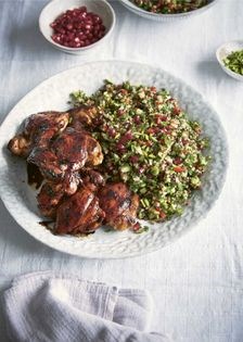 Sticky pomegranate chicken with jewelled quinoa