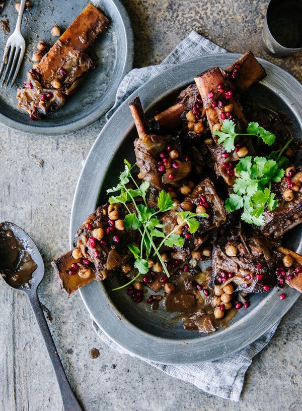 Sticky pomegranate molasses braised beef short ribs