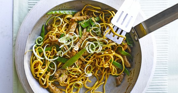 Sticky pork and mangetout stir-fry