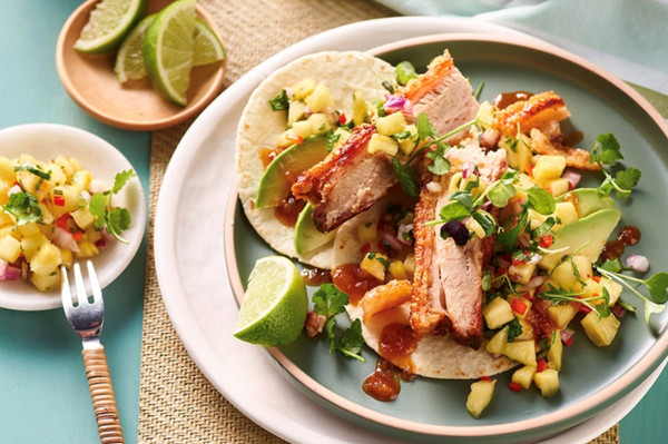 Sticky pork belly with pineapple salsa