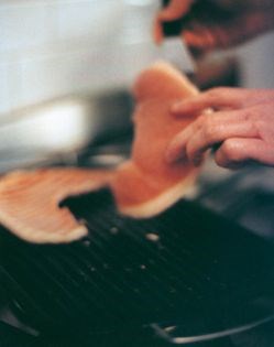 Sticky pork chops with toasted sesame spinach