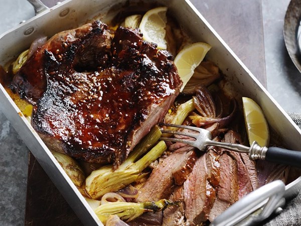 Sticky quince roasted lamb