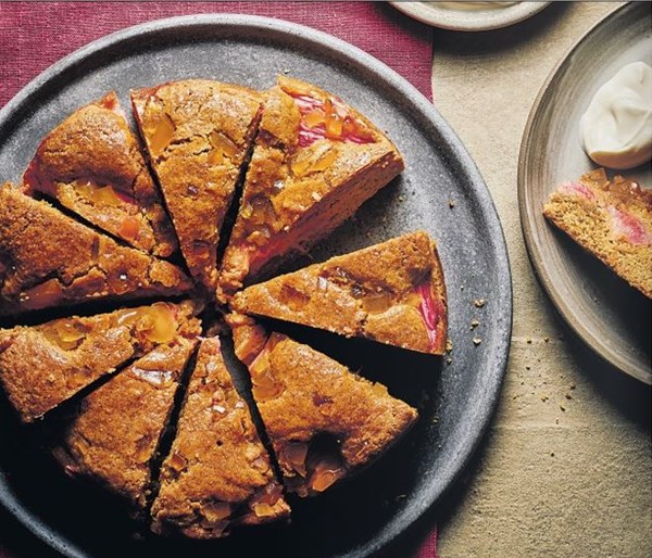 Sticky rhubarb & ginger cake