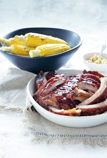 Sticky ribs with spiced corn