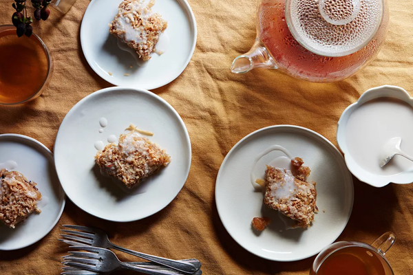 Sticky rice cake with coconut, ginger & condensed coconut milk