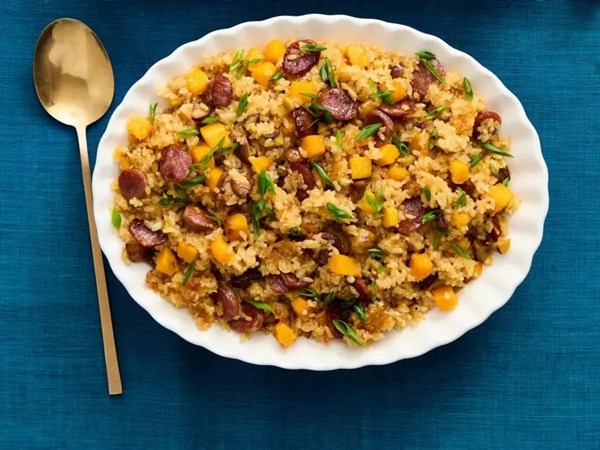 Sticky rice stuffing with squash and chestnuts