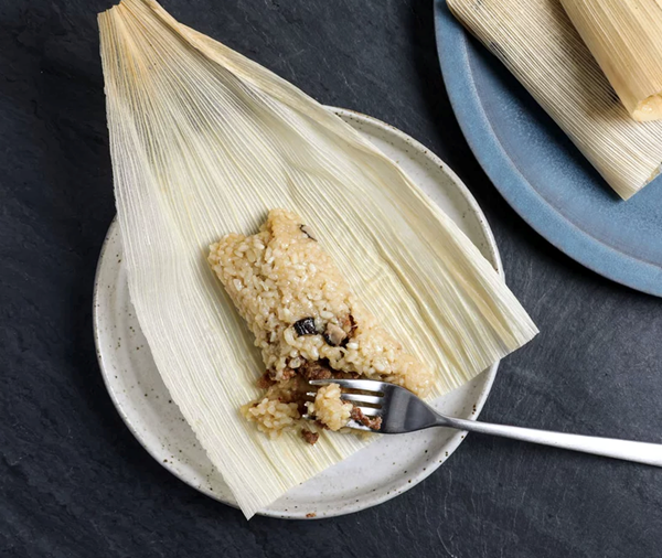 Sticky-rice tamales with chorizo