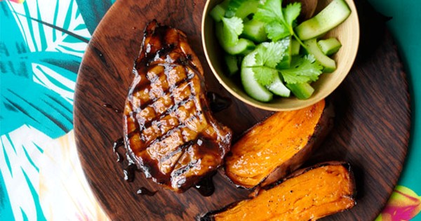 Sticky rum and pineapple pork