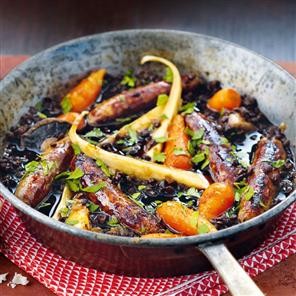 Sticky sausage and lentil stew