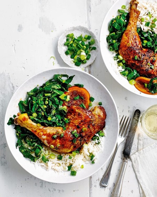 Sticky sesame and soy chicken tray bake