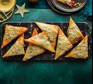 Sticky shallot, fig & almond filo parcels