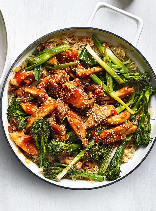 Sticky Sriracha chicken with charred veg