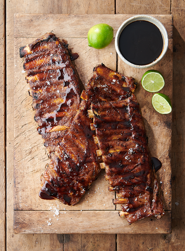 Sticky tamarind and maple syrup glazed pork ribs
