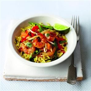 Sticky Thai-spiced prawn stir-fry