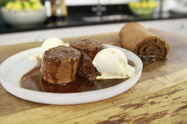 Sticky toffee roulade