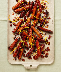 Sticky treacle sausages with whisky and orange