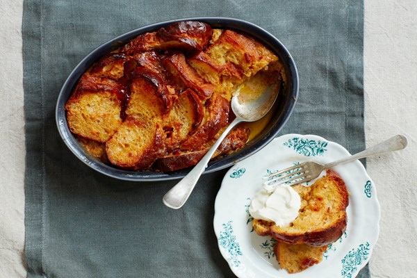 Sticky whisky marmalade brioche pudding