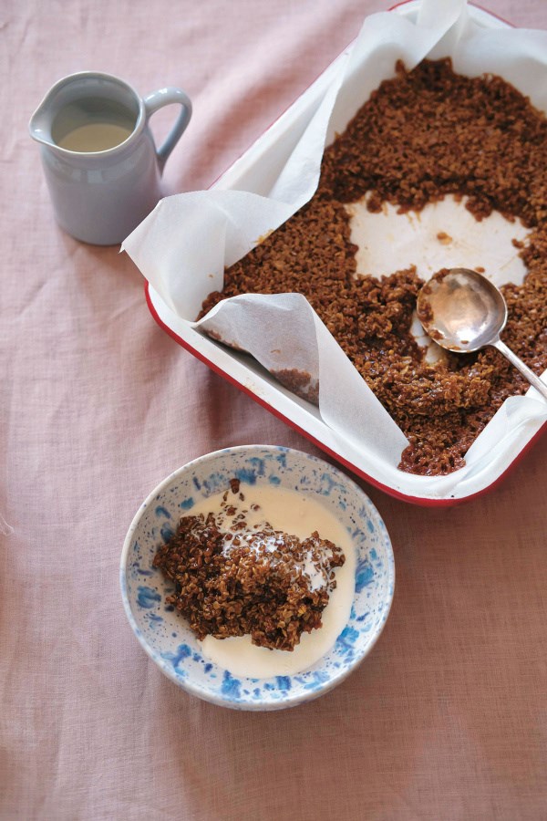 Still-hot flapjack and very cold cream