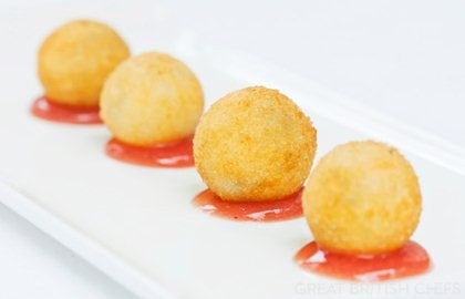 Stilton beignets with grape jelly