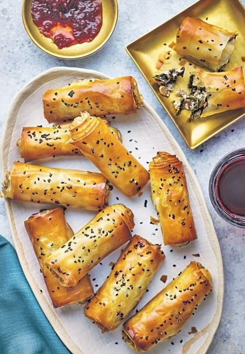 Stilton, chard & cranberry filo fingers