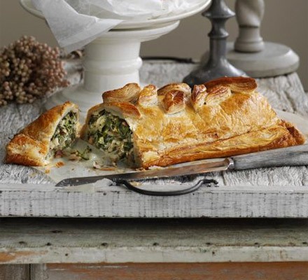 Stilton, chard and walnut Wellington