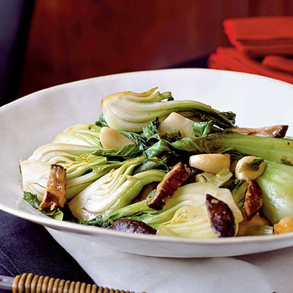 Stir-fried bok choy and lettuce with mushrooms