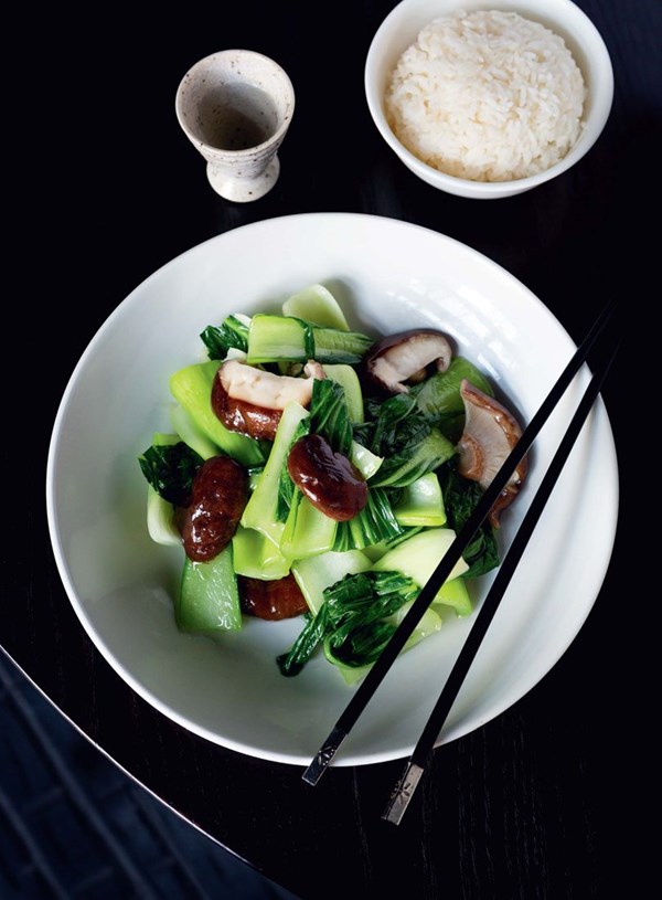 Stir-fried boy choy & shiitake mushrooms