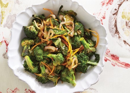 Stir-fried broccoli florets, stems, and leaves