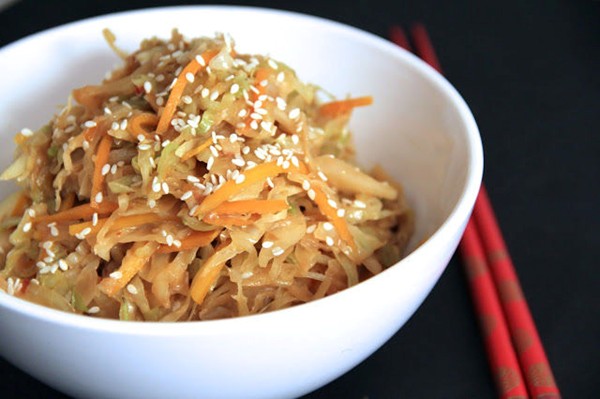 Stir fried cabbage with creamy peanut sauce