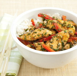 Stir-fried chicken with basil and mint