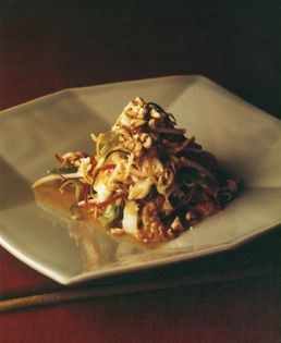 Stir-fried chilli vegetables with peanut lime sauce