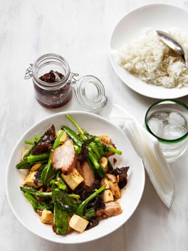 Stir-fried greens with char siu