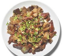 Stir-fried lamb with eggplant and chiles