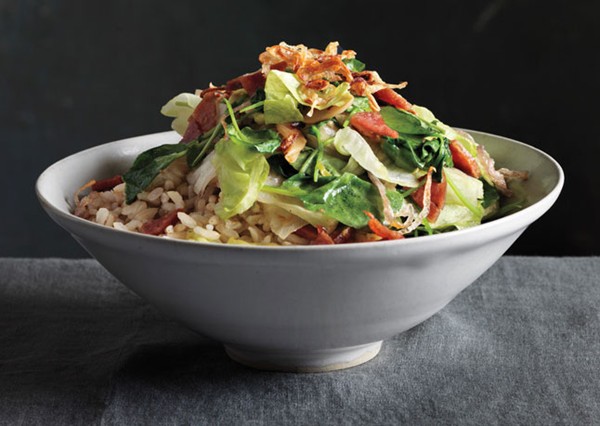 Stir-fried lettuces with crispy shallots