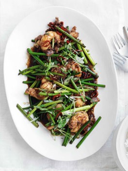 Stir-fried lobster with Sichuan pepper and garlic stems