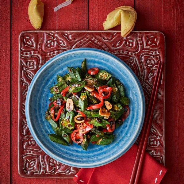 Stir-fried okra with black bean and chilli