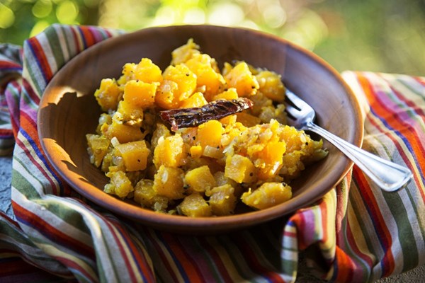 Stir-fried orange pumpkin or butternut squash (Lal kaddu ki sabzi)