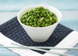 Stir-fried peas, with cilantro, green onions, and sesame oil