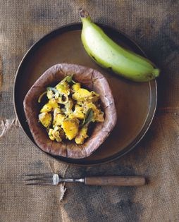 Stir fried plantain (Alu kesel baduma)