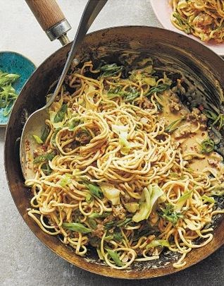 Stir-fried pork & peanut noodles