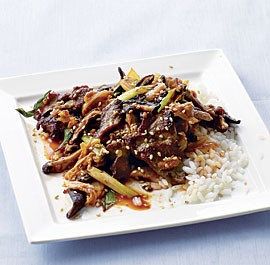 Stir-fried pork with kimchi and shiitake