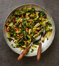 Stir-fried romaine with sweet-and-sour cashews