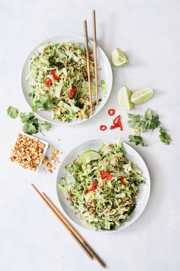 Stir-fried Savoy cabbage & pork with peanuts and cilantro