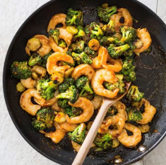 Stir-fried shrimp and broccoli