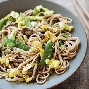 Stir-fried soba noodles with beef & cabbage