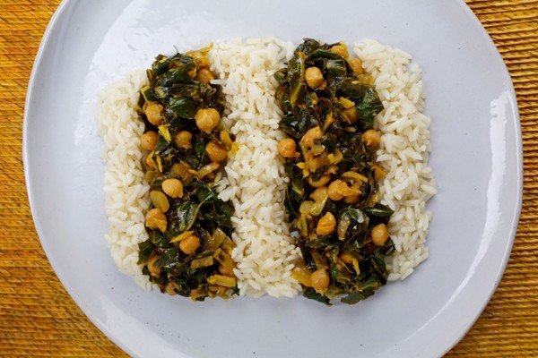 Stir-fried spiced collards and chickpeas