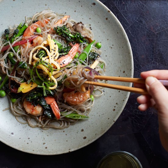 Stir-fried sweet potato noodles (Jap chae)