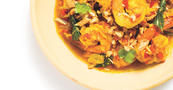 Stir-fried turmeric shrimp with shallots and chiles