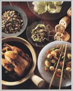 Stir-fried whole scallops with quail eggs